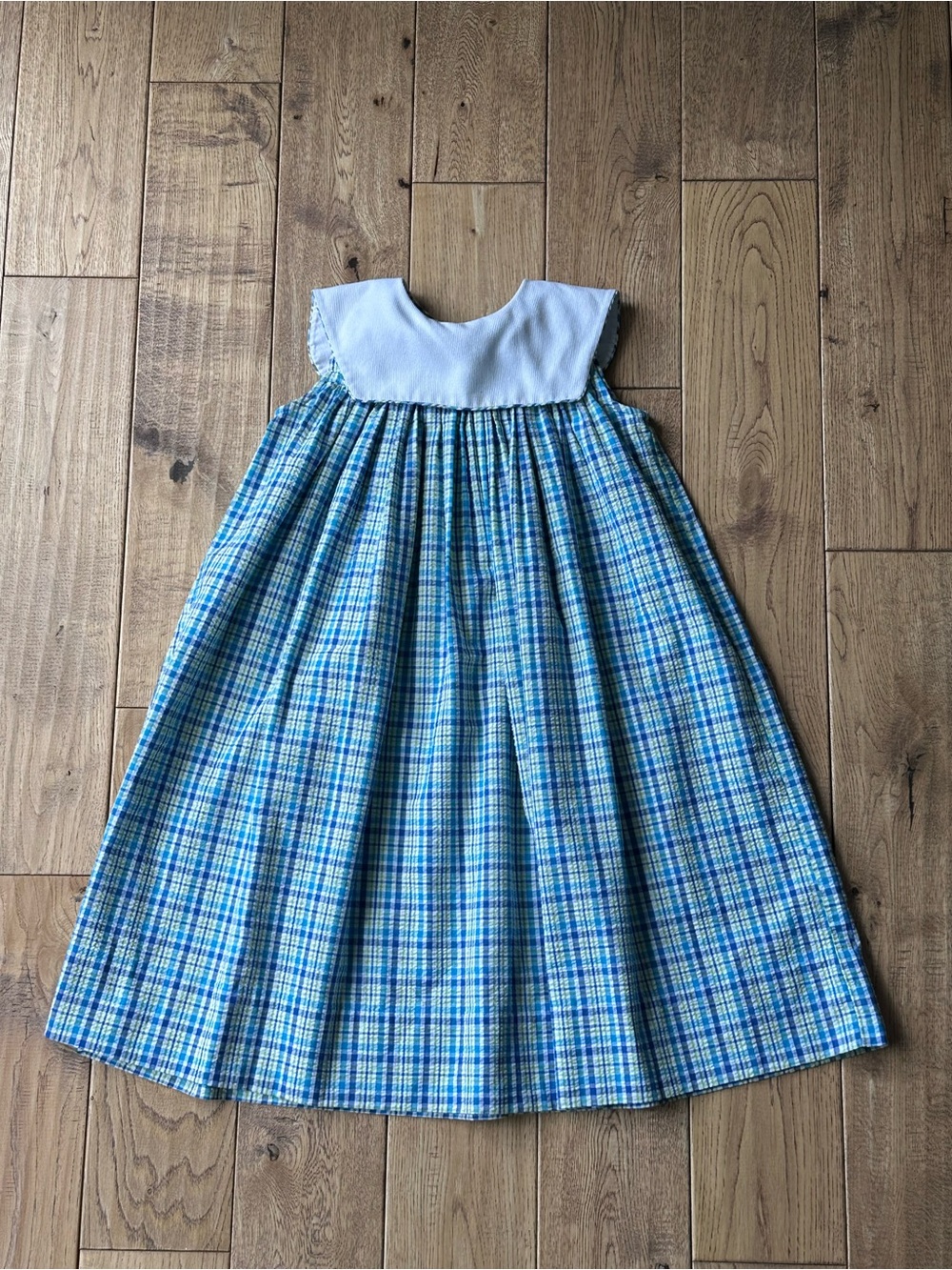 Kelly’s Kids Blue Green Plaid Seersucker Sleeveless Dress size 5-6